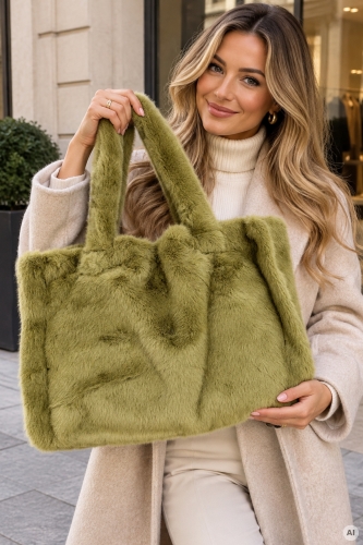 Torebka damska shopper futrzana oliwkowa Chulilla