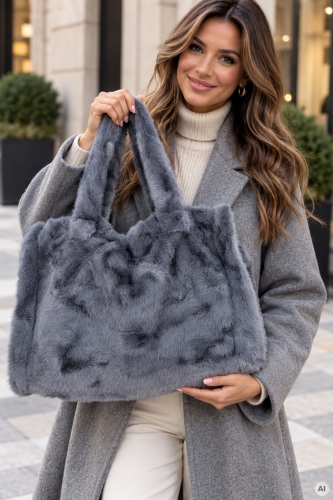 Elegancka torebka shopper szara futrzana o miękkiej strukturze Chulilla
