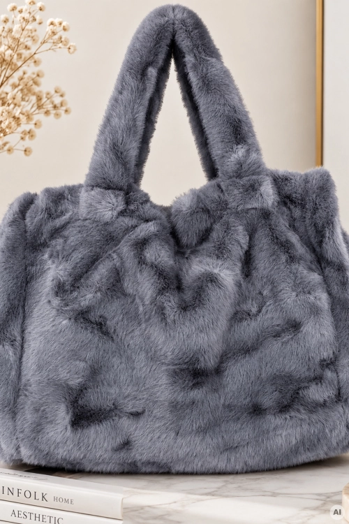 Torebka damska shopper futrzana szara Chulilla