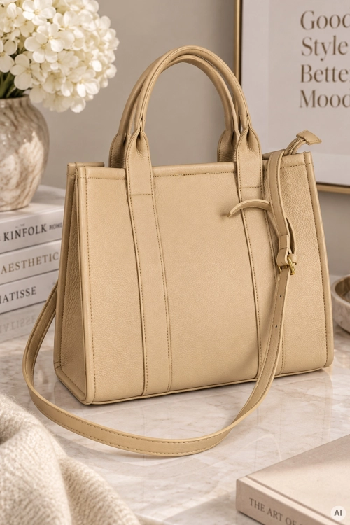 Beżowa usztywniana torebka shopper z krótkimi uchwytami Canicolla.