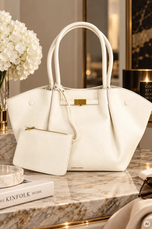 Elegancka torebka shopper beżowa jasna z wyjmowaną saszetką Forcall