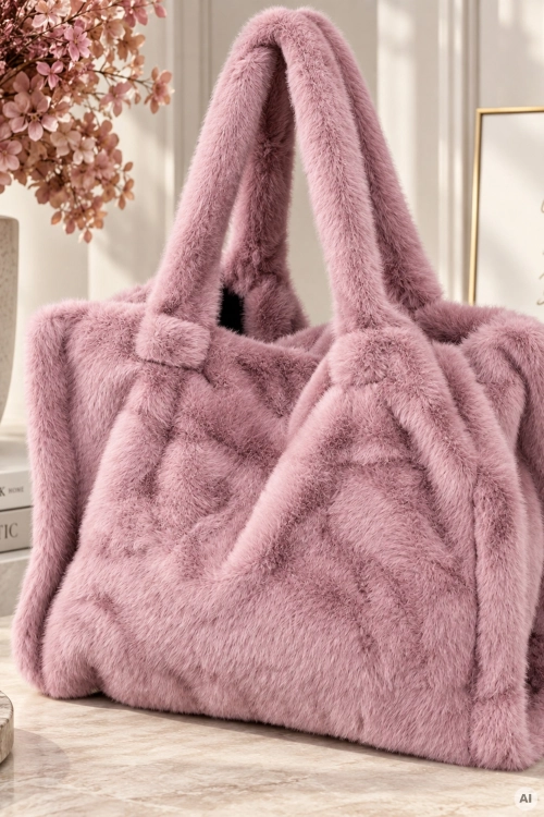 Elegancka torebka shopper antyczny róż futrzana o miękkiej strukturze Chulilla