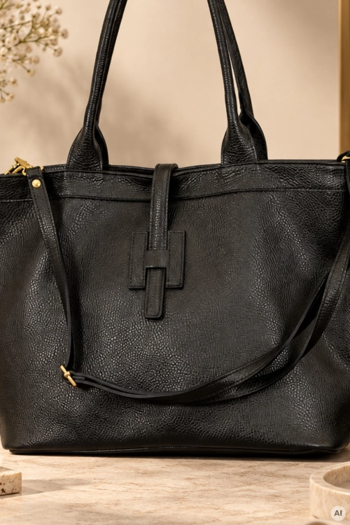 Czarna shopperka ze skóry naturalnej Lormonta na ramię i crossbody.
