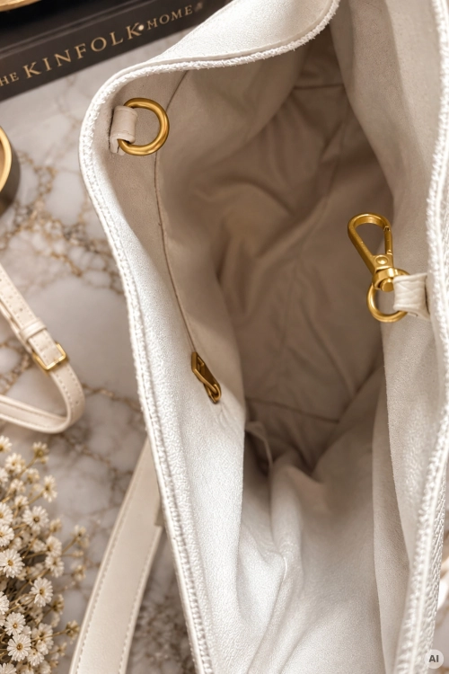 Elegancka torebka shopper biała worek z wyjmowaną saszetką Artajona