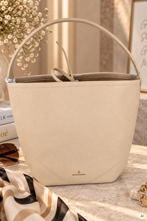Torebka damska Monells jasnobeżowa shopper z dodatkową saszetką i paskiem na ramię