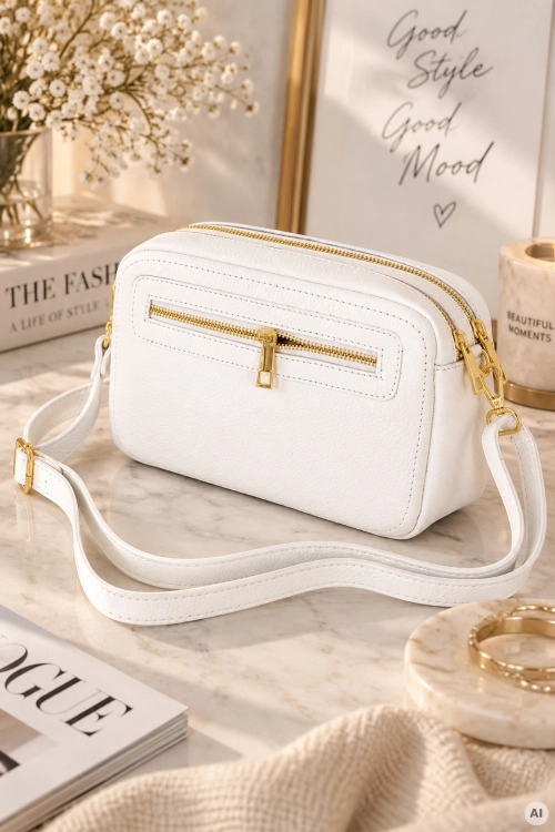 Elegancka torebka listonoszka biała skórzana z funkcją noszenia crossbody Benabarre