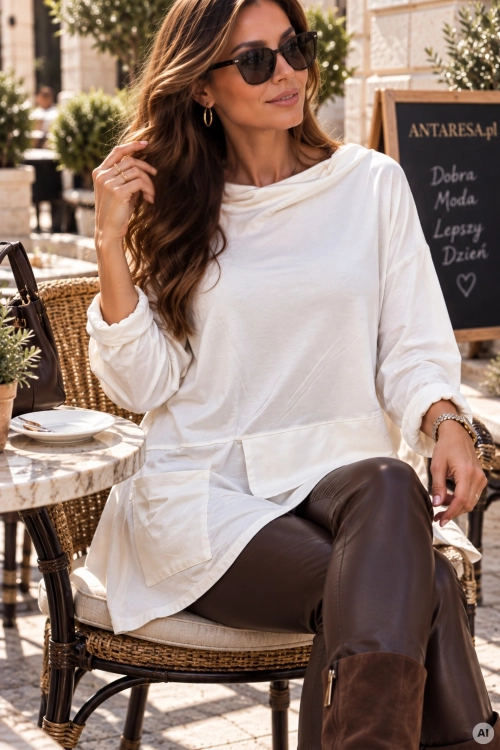 Biała tunika plus size asymetryczna Pardilla