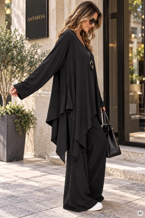 Czarna tunika plus size asymetryczna Novalja