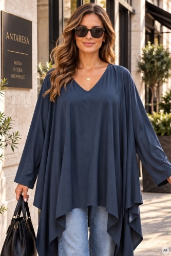 Granatowa tunika plus size asymetryczna Novalja