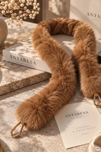 Futrzany pasek do torebki camelowy z karabińczykami, miękkim wykończeniem i eleganckim stylem Olmillos