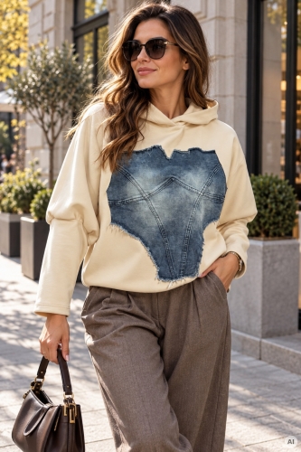 Bluza damska oversize z jeansową wstawką Wattrelosa