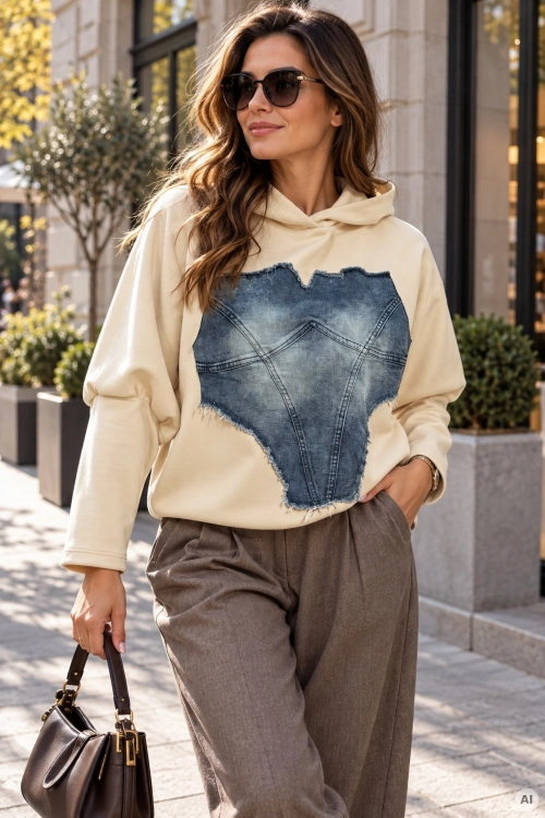 Bluza damska oversize z jeansową wstawką Wattrelosa