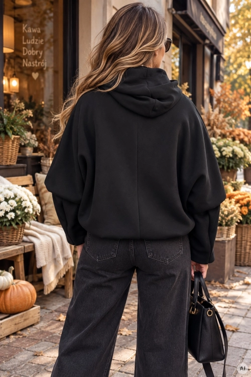 Czarna bluza z jeansową wstawką Wattrelosa