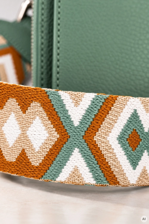 Wyjątkowa skórzana torebka szałwiowa typu crossbody z saszetką, etui na telefon i szerokim parcianym paskiem Anglesola
