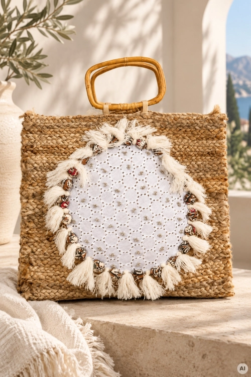 Torebka boho beżowa z chwostami Antibesa