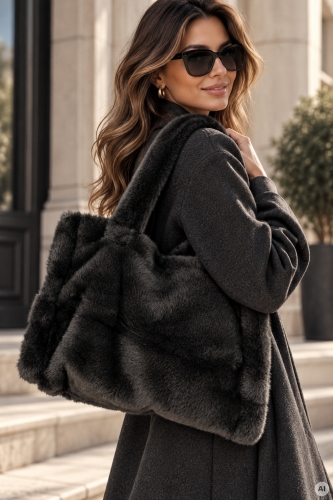 Torebka damska shopper futrzana grafitowa z pojemnym fasonem, miękką strukturą i eleganckim stylem Chulilla