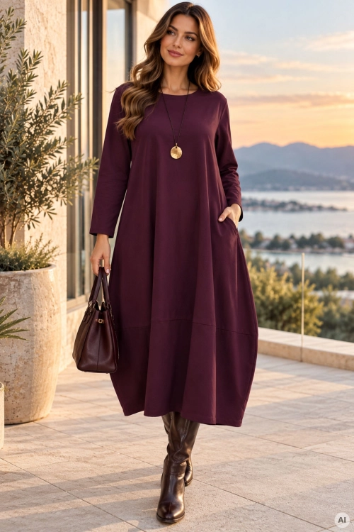 Figowa sukienka Gemmano midi oversize plus size z kieszeniami