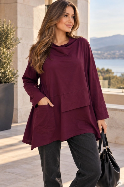 Tunika figowa Pardilla z dużą kieszenią i asymetrycznym fasonem plus size
