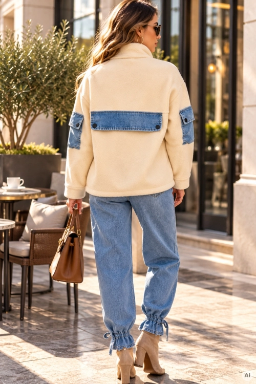 Kurtka shacket Otavalo z jeansowymi detalami na rękawach