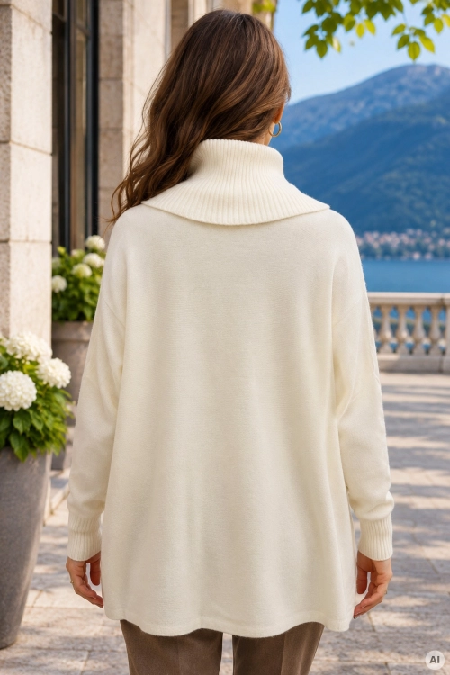 Sweter mega oversize ecru Bollatea z szerokim fasonem