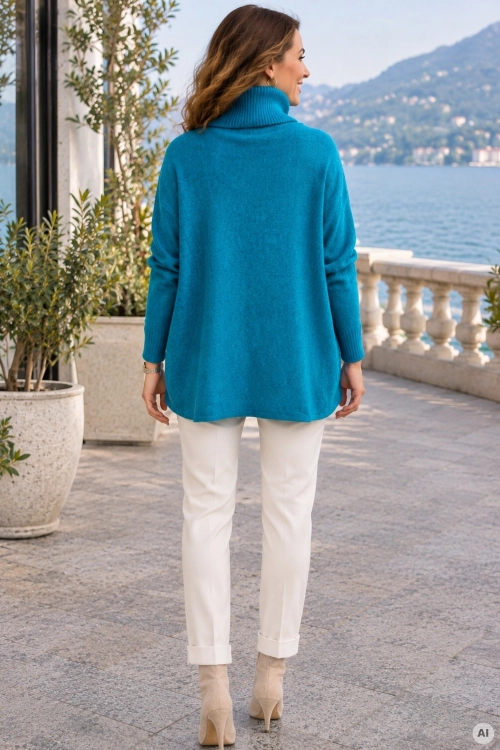 Sweter mega oversize niebieski Bollatea z luźnym fasonem