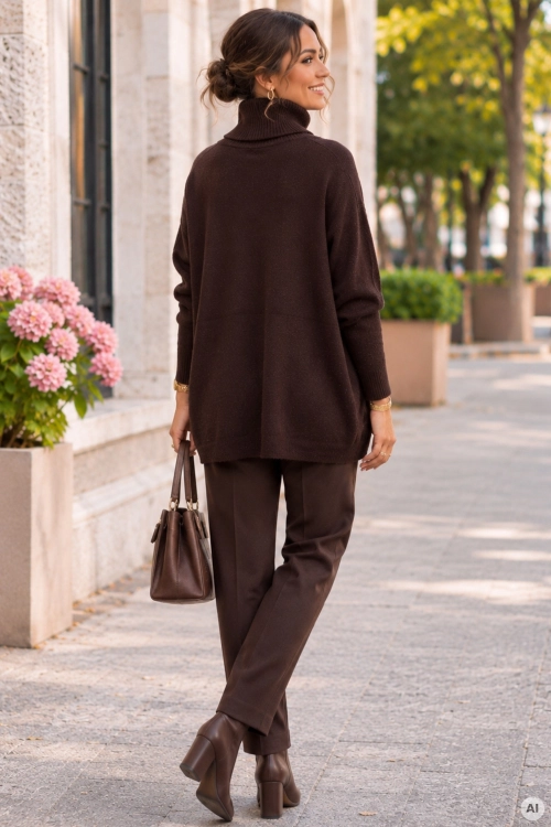 Sweter mega oversize brązowy Bollatea z szerokim fasonem