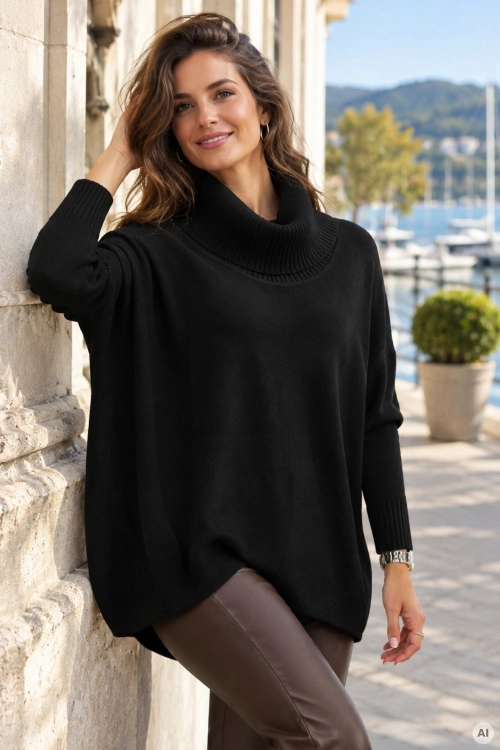 Czarny golf Bollatea mega oversize z rękawami kimono