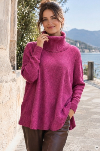 Dzianinowy sweter fuksja Bollatea z wysokim golfem
