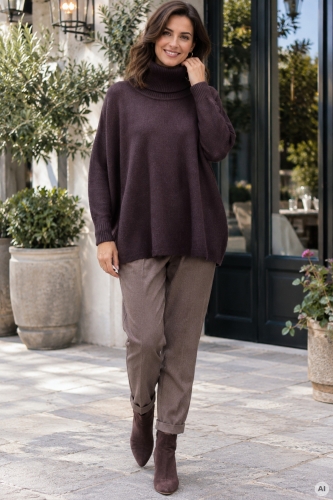 Sweter mega oversize jagodowy Bollatea z luźnym fasonem