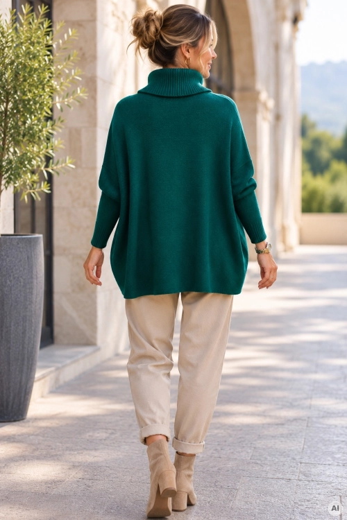 Sweter mega oversize butelkowa zieleń Bollatea z luźnym fasonem