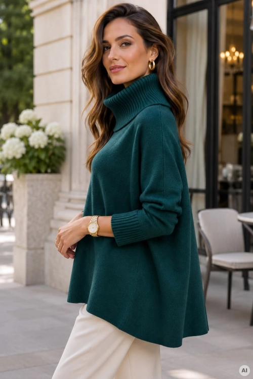 Sweter mega oversize petrol Bollatea z luźnym fasonem