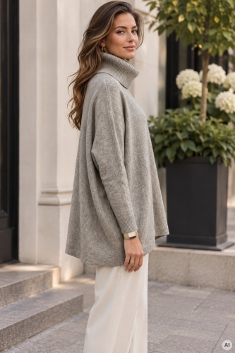 Sweter mega oversize fango Bollatea z luźnym fasonem