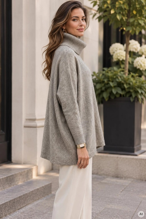 Sweter mega oversize fango Bollatea z luźnym fasonem