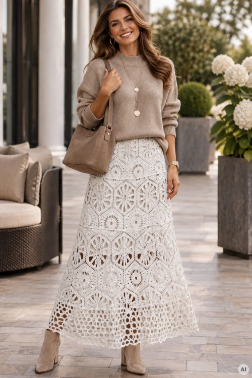 Spódnica boho maxi Piconea z podszewką i gumką