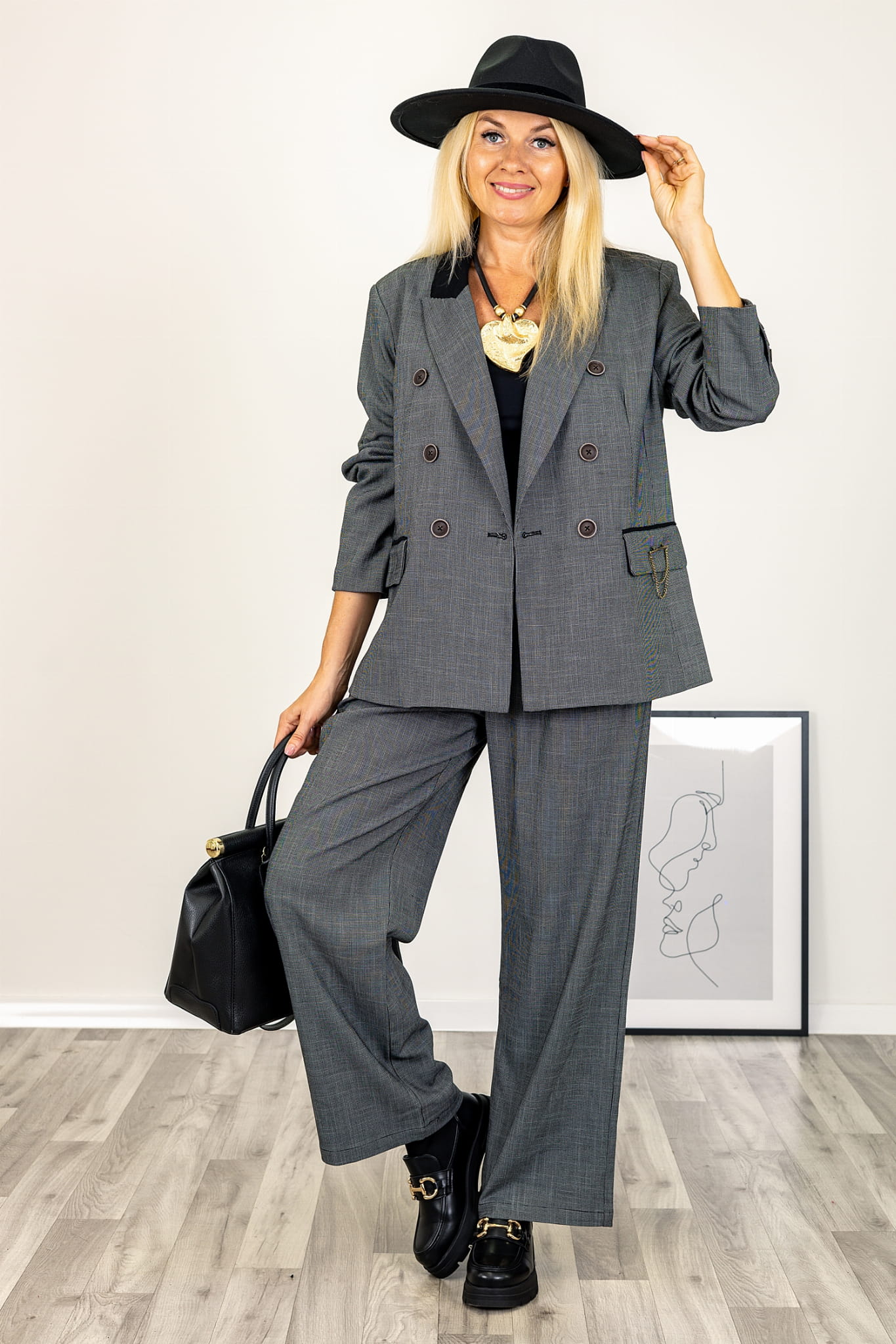 MARYNARKA ŻAKIET BUSINESS CASUAL CALCIANOA GRAFITOWY