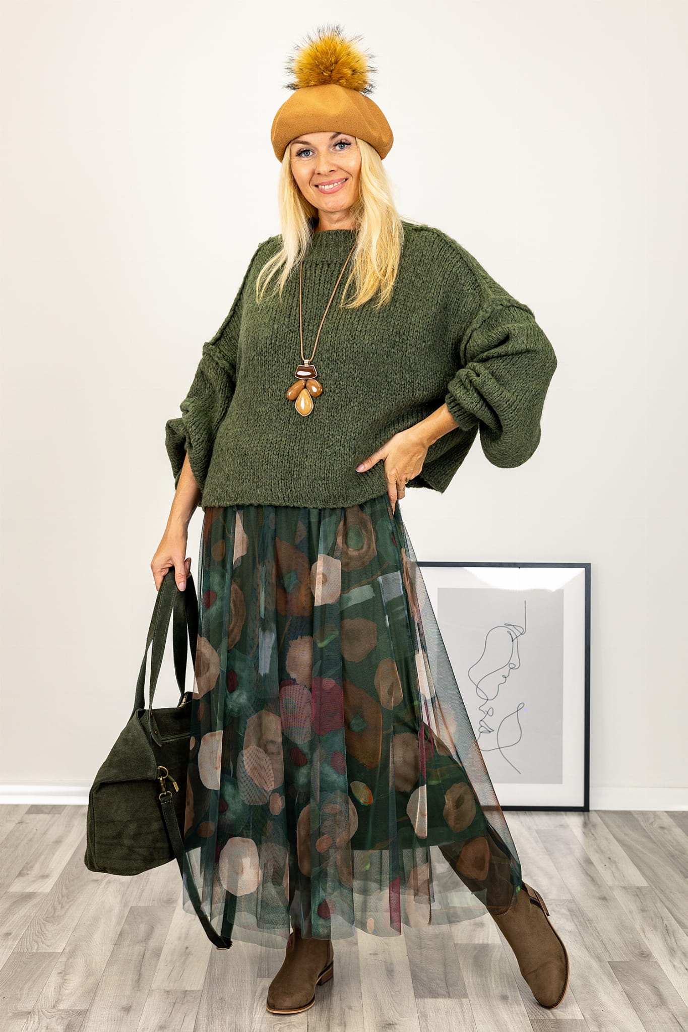 Oversizowy krótki sweter Impruneta khaki